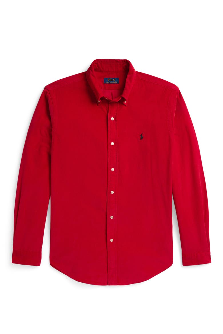 21 Wale Corduroy Button-Down Shirt, Main, color, RED