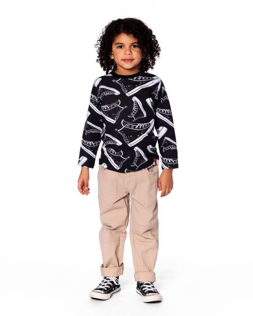 Deux Par Deux Long Sleeve Organic Cotton Allover Tee In Black