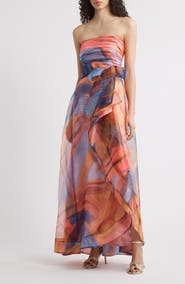 Tahari ASL Ruched Bodice Strapless Gown