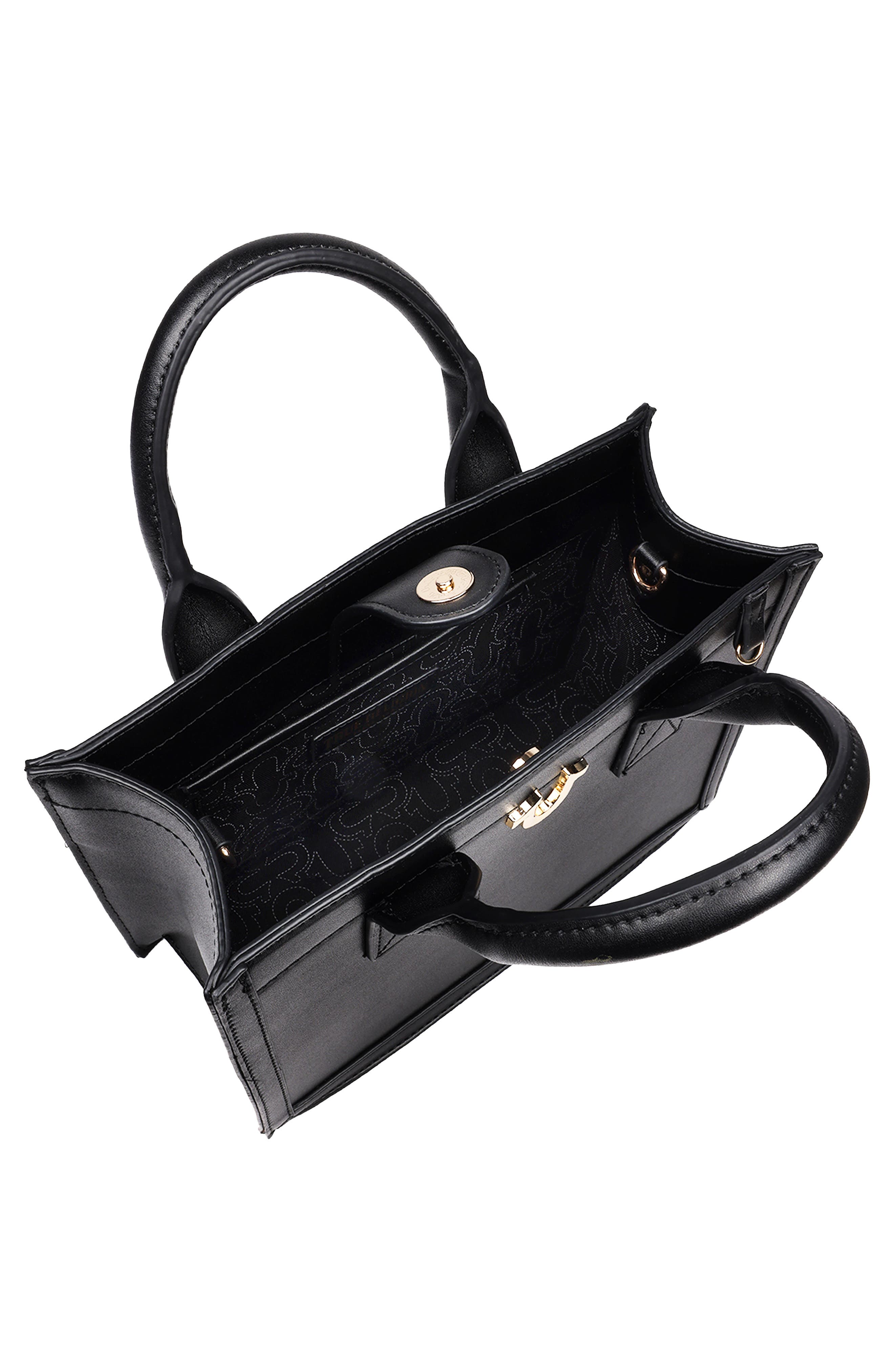 True Religion Pompom Keychain Horseshoe Tote Bag, Alternate, color, Black