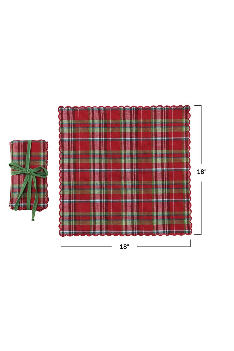 Plaid Woven Cotton Scalloped Napkin Set, Alternate, color, Multicolor
