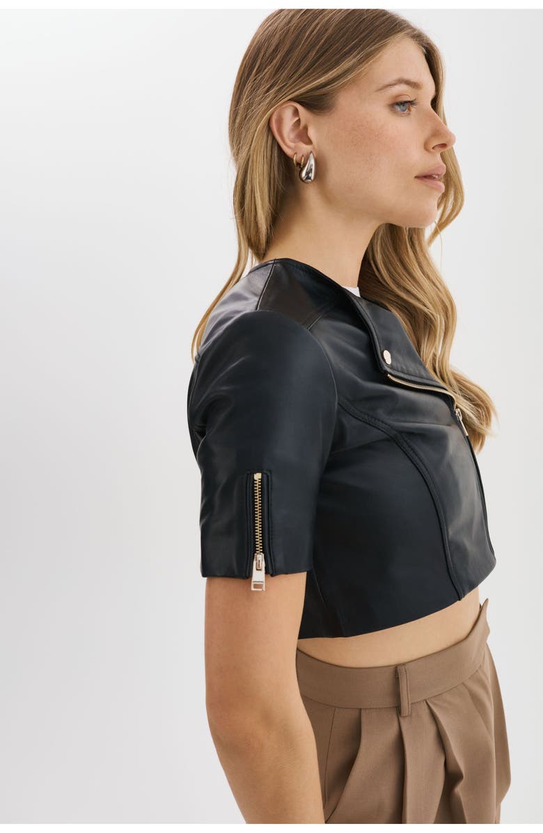 LAMARQUE Kirsi Ch | Cropped Biker Jacket, Alternate, color, Black
