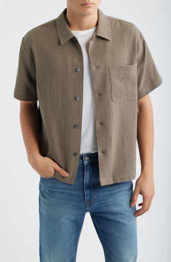 Open Weave Short Sleeve Cotton Blend Button-Up Shirt
