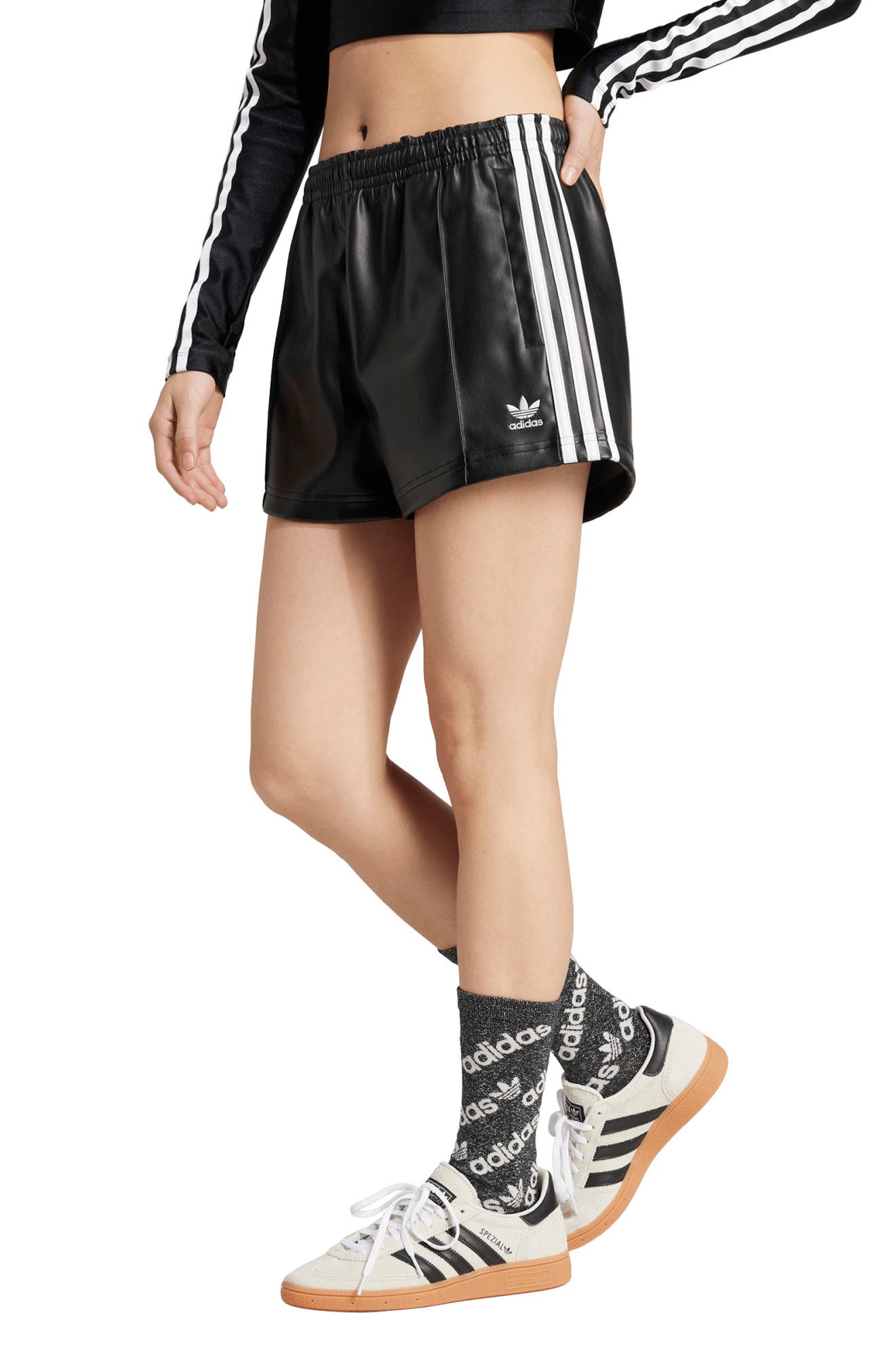 Faux Leather Track Shorts (Women) | Nordstrom