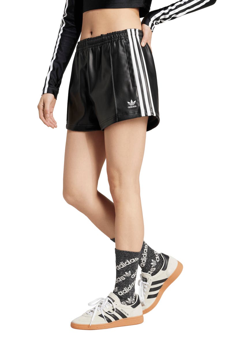 adidas Originals Faux Leather Track Shorts, Main, color, 