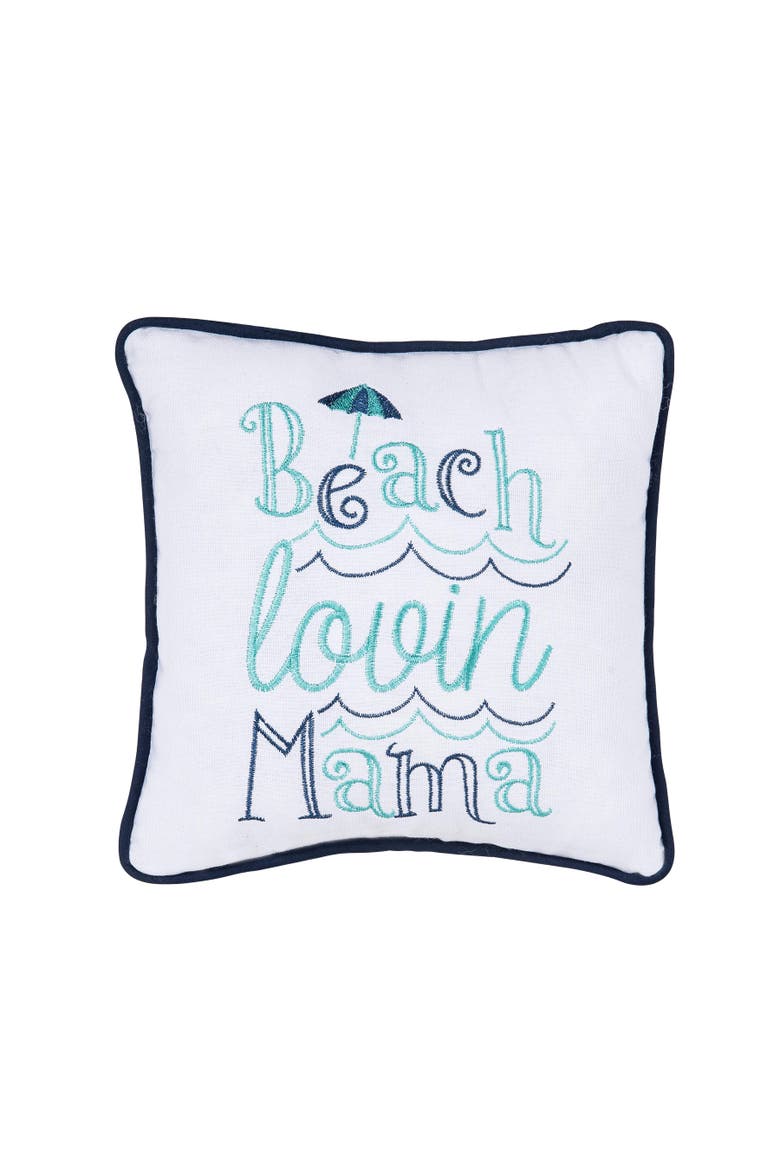 Beach Lovin Mama Mini Accent Pillow, Main, color, Blue