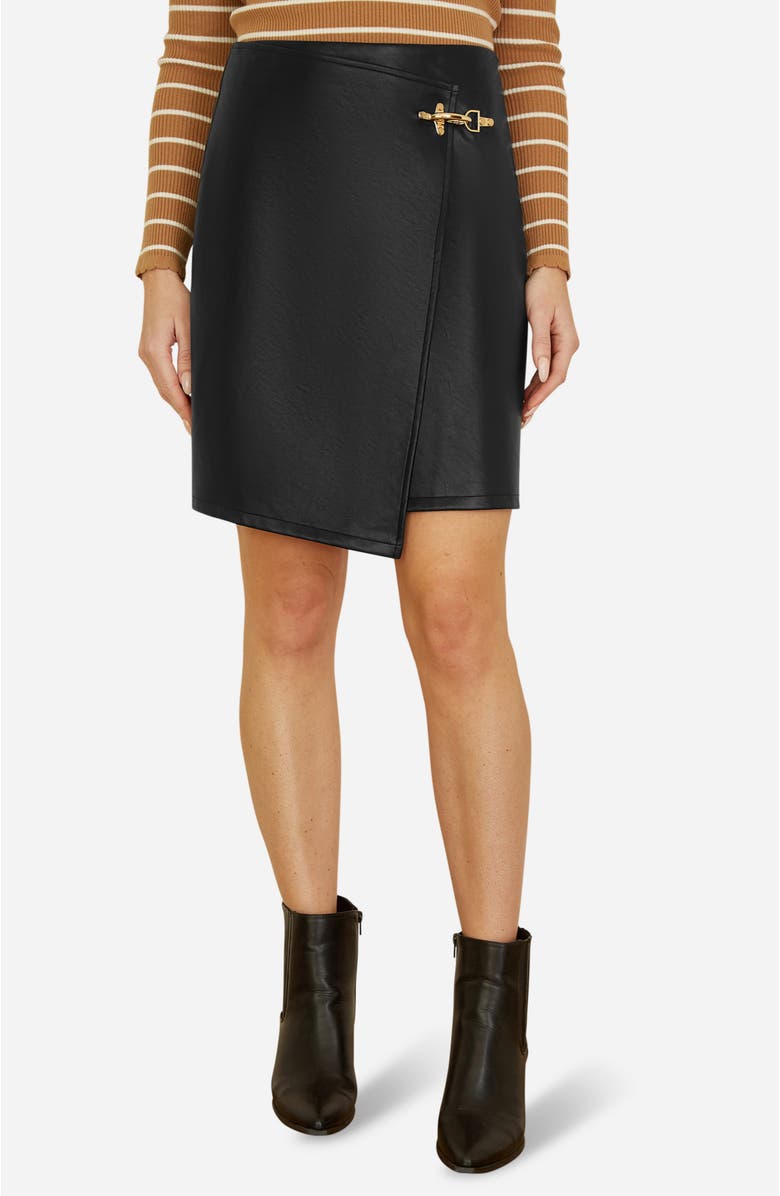 Yumi Faux Leather Wrap Mini Skirt, Alternate, color, Black