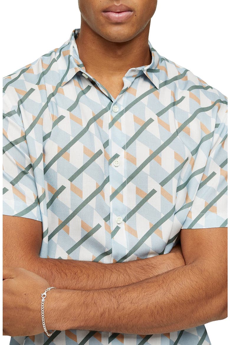 Large Geometric Short Sleeve Button-Up Shirt, Alternate, color, BLUE