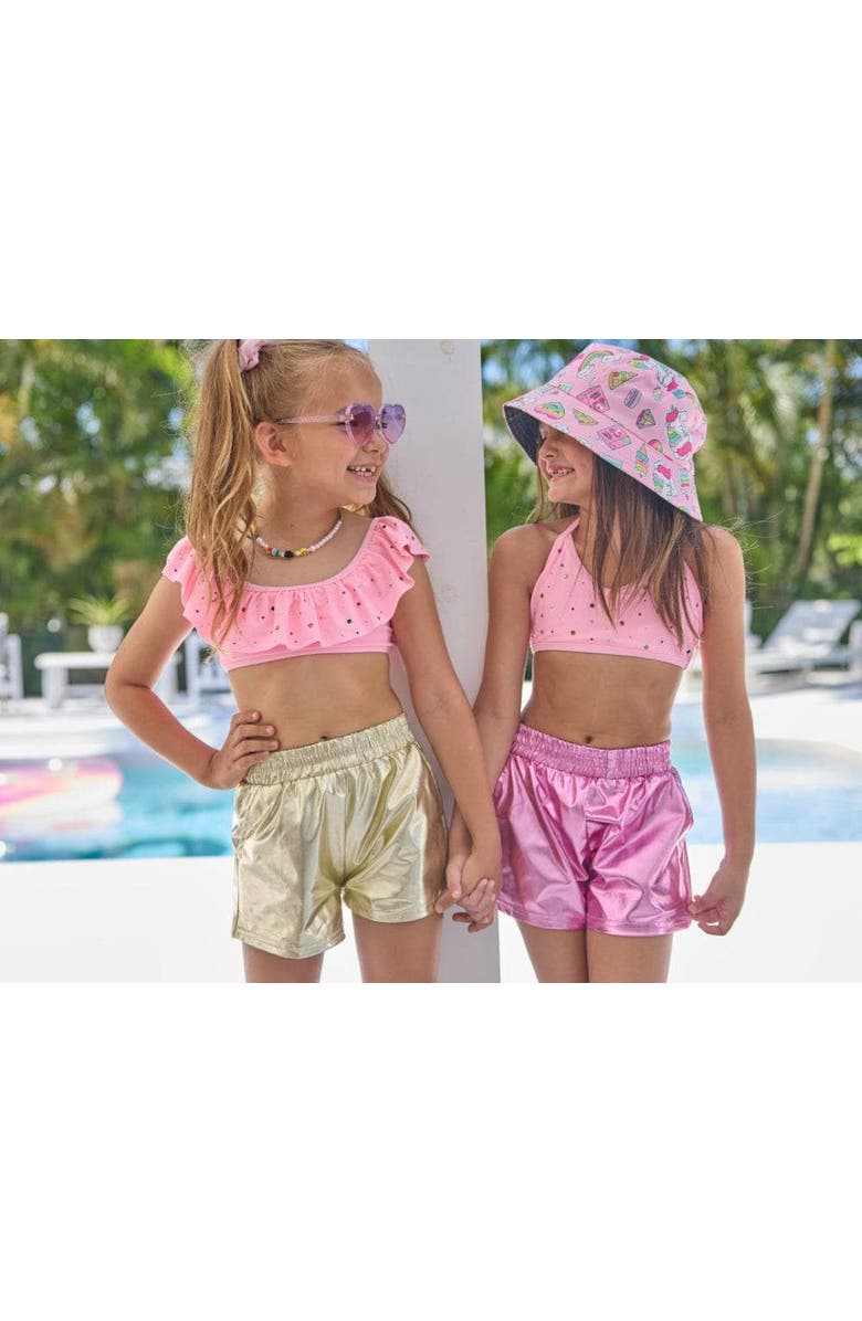 Lola + The Boys Metallic Track Shorts, Alternate, color, Pink