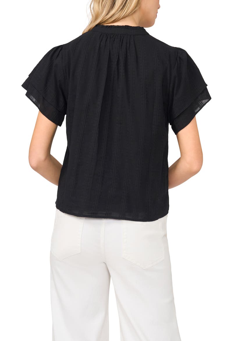 Ruffle Neck Flutter Sleeve Cotton Top, Alternate, color, RICH BLACK
