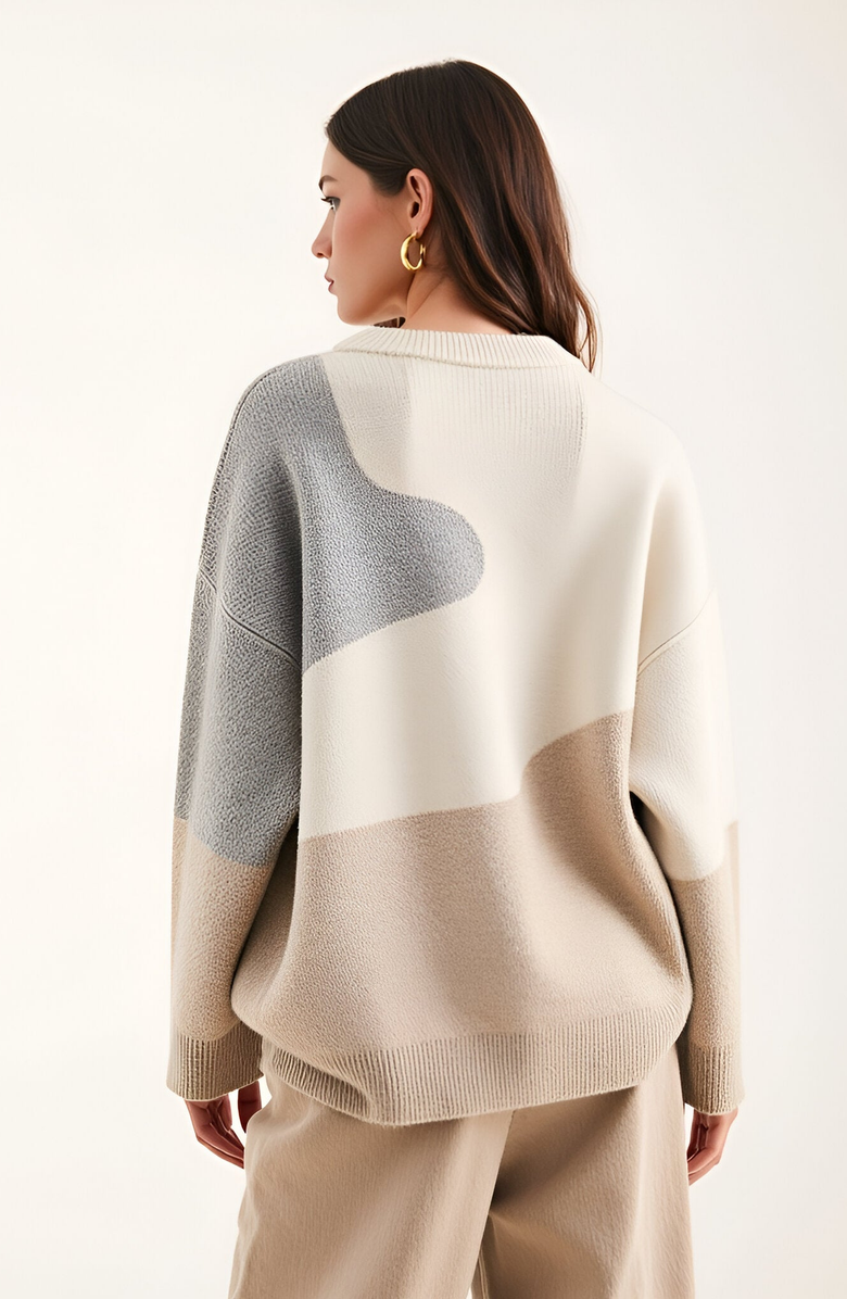 Modenaire Oversized Colorblock Knit Sweater with Crew Neck, Alternate, color,