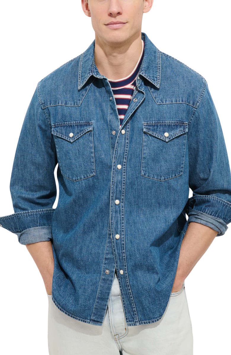 Alex Mill Jackson Denim Western Snap-Up Shirt, Main, color, Vintage Wash