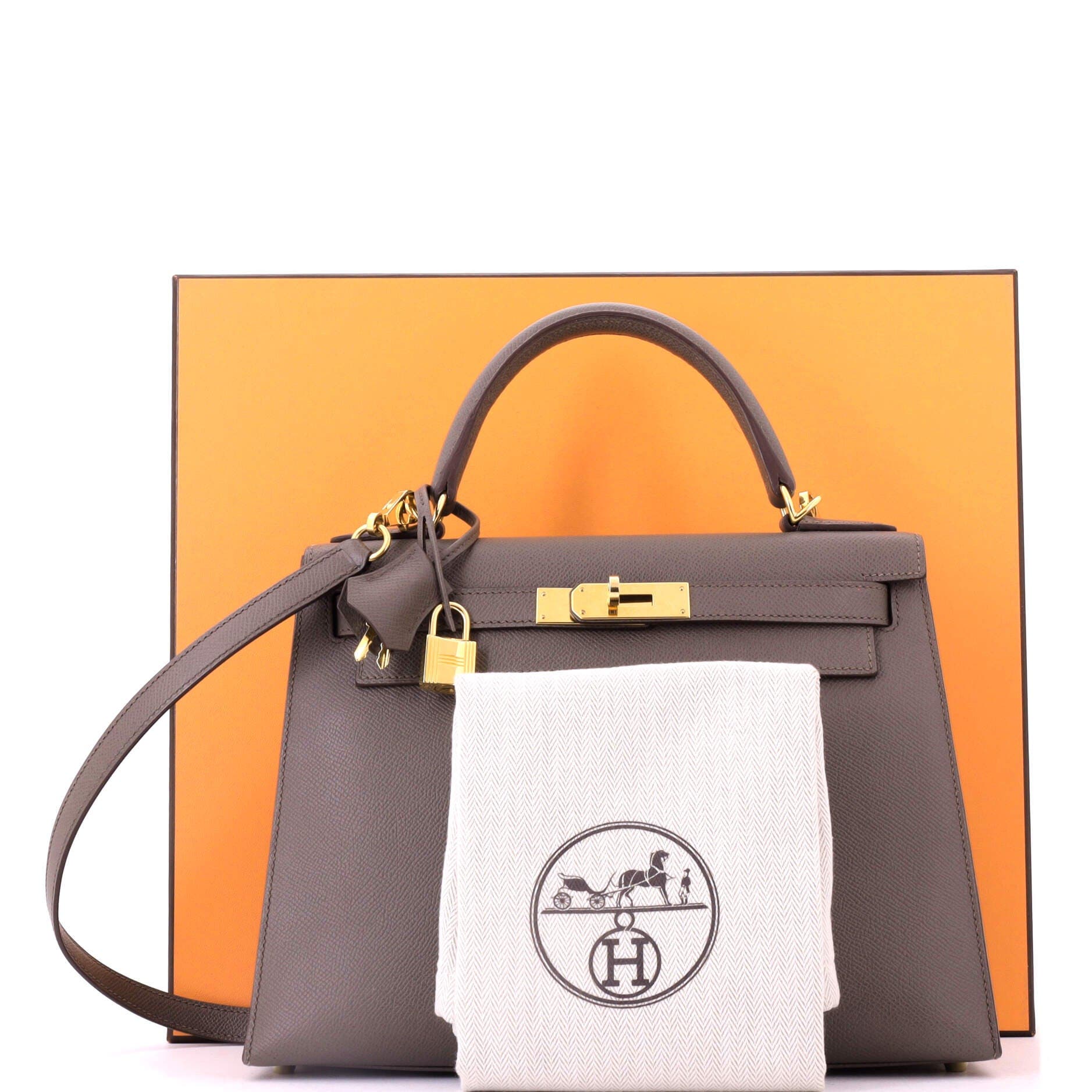 Pre-Owned Hermes Kelly Handbag Grey Epsom with Gold Hardware 28, Alternate, color, Etain