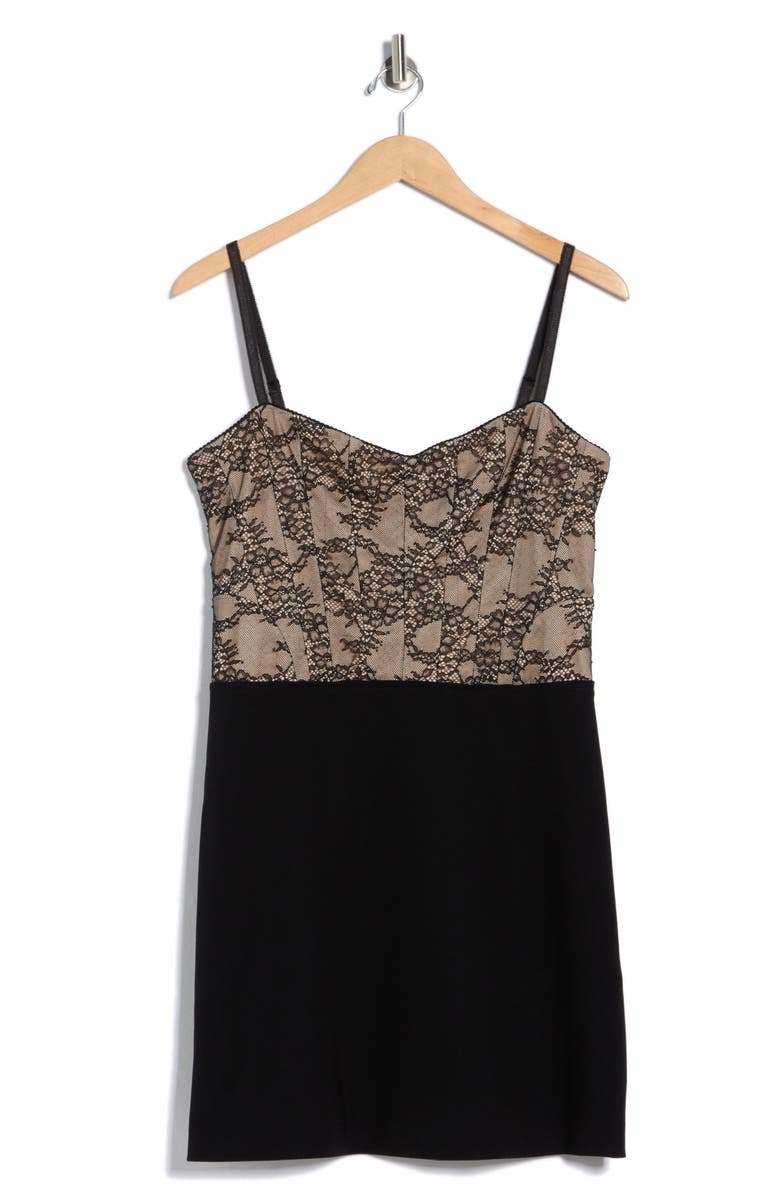 Alice + Olivia Carla Lace Corset Minidress, Main, color, Black