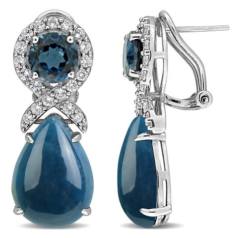 Gemstone Drop Halo Leverback Earrings