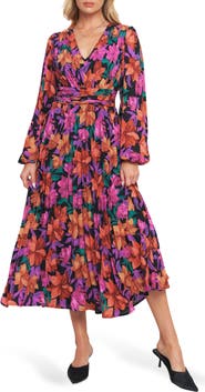 FLYING TOMATO Floral Billowy Sleeve Midi Dress