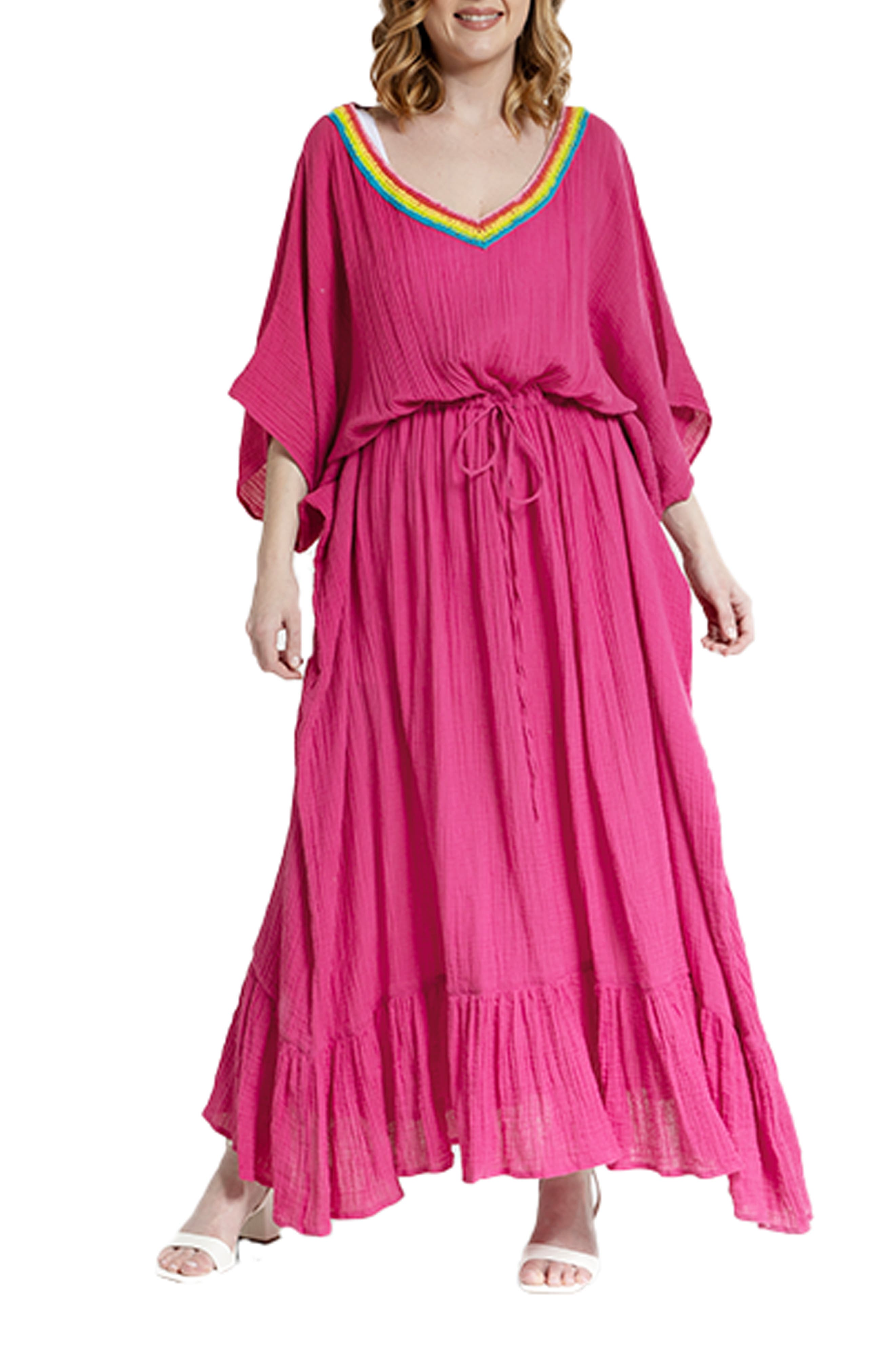 SAACHI Colorful Crochet V-Neck Cover-Up Kaftan