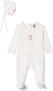 Bebe Bella Girl Bear Embroidered Long Sleeve Romper with Matching Bonnet