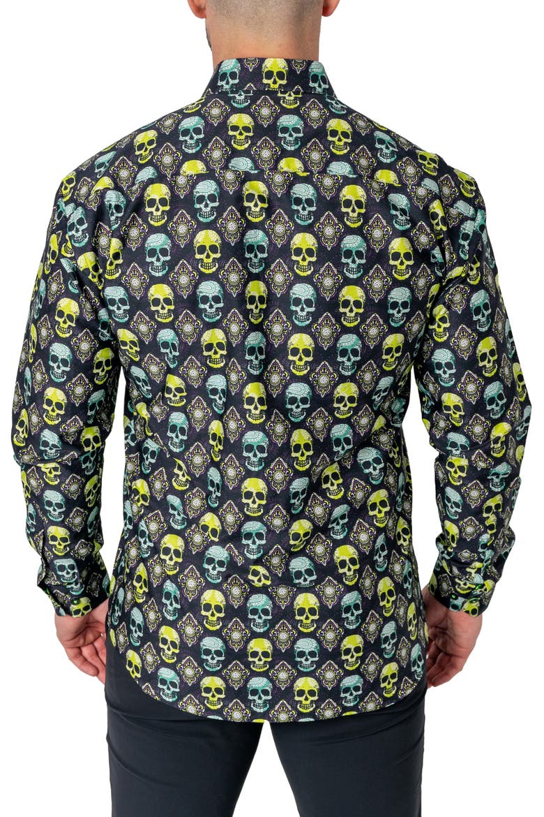 Fibonacci Regular Fit Skull Button-Up Shirt, Alternate, color, GREEN