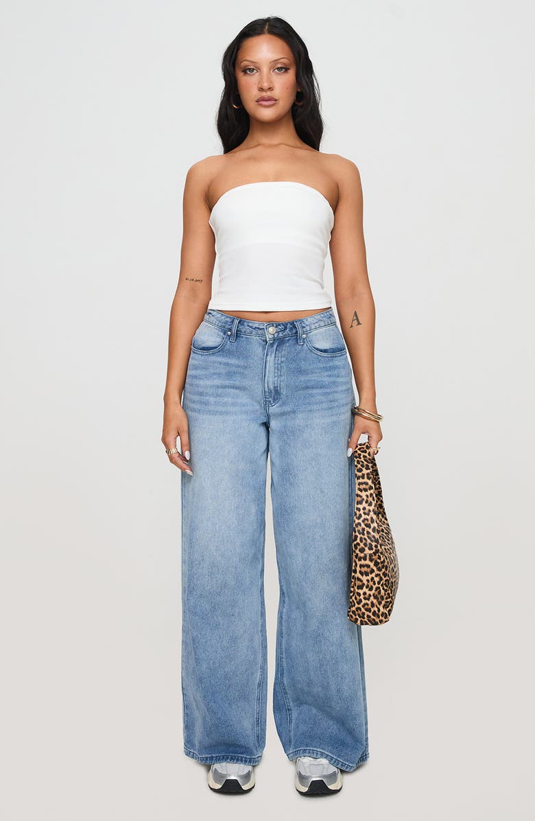 Princess Polly Baseline Strapless Rib Stretch Cotton Top, Alternate, color, White