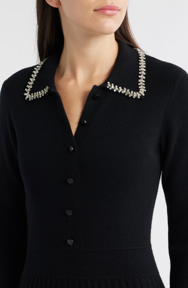 Elie Tahari Penny Embellished Collar Pleated Long Sleeve Cashmere Sweater Dress, Alternate, color, Noir Black