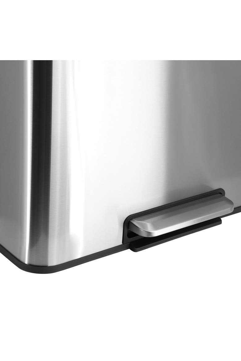 60 Liter 2 Compartment Large 8 Gallon Split Stainless Steel Step Trash Bin with Slow Close Mechanism, Alternate, color, Silver