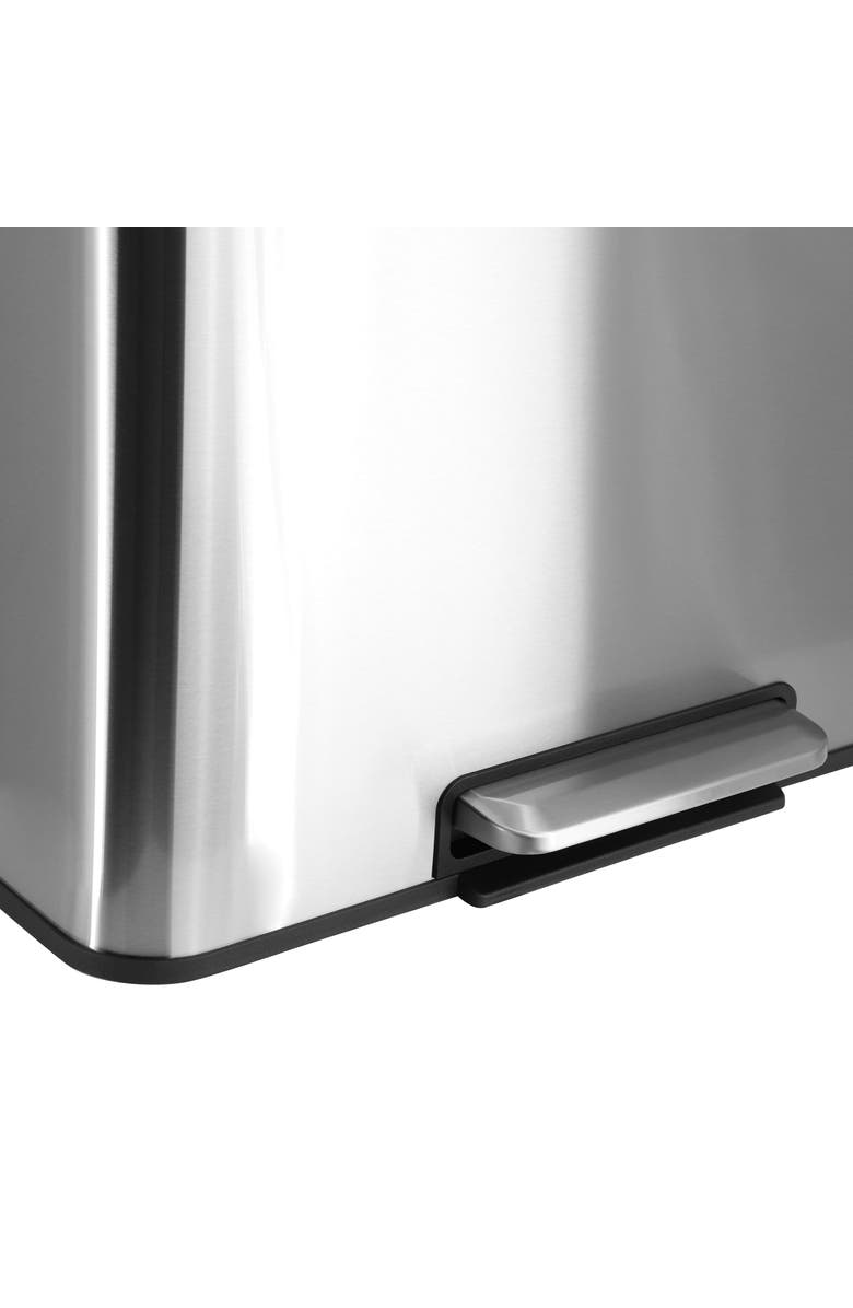 Elama 60 Liter 2 Compartment Large 8 Gallon Split Stainless Steel Step Trash Bin with Slow Close Mechanism, Alternate, color, Silver