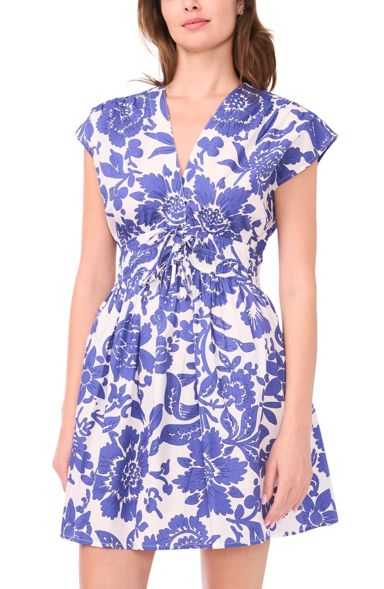 CeCe Shirred Minidress, Alternate, color, Blue