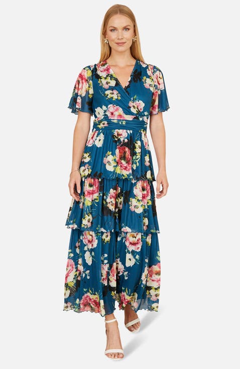 Floral Mesh Tiered Maxi Dress