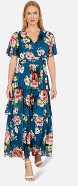 Yumi Mesh V-Neck Tiered Maxi Dress
