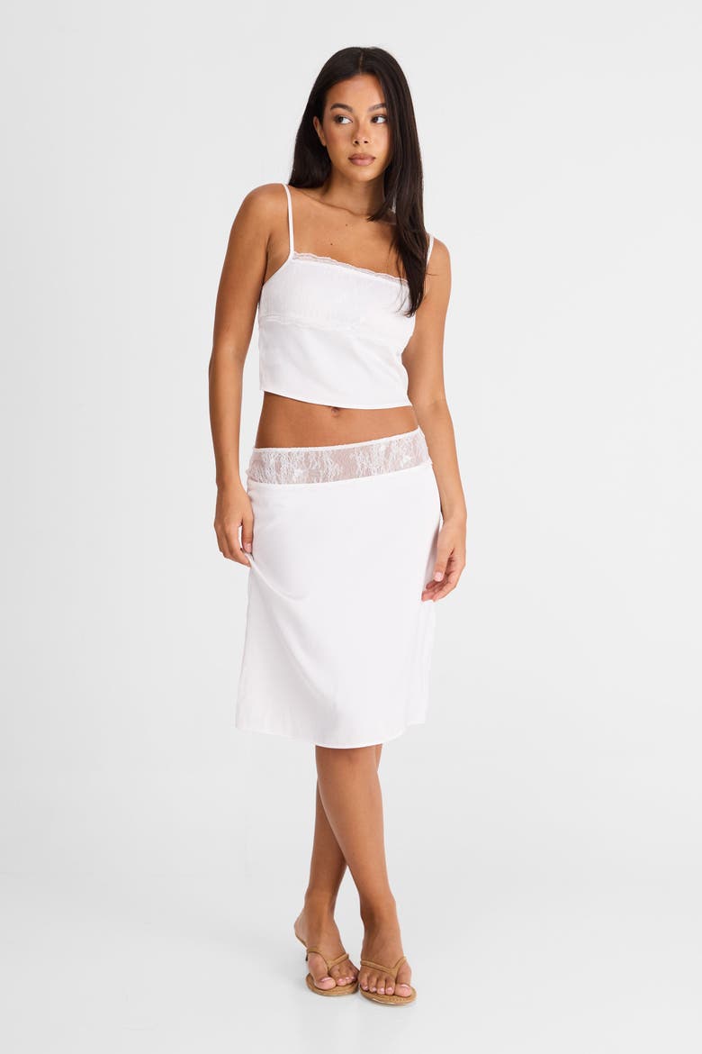 Evangeline Midi Satin Skirt, Main, color, White