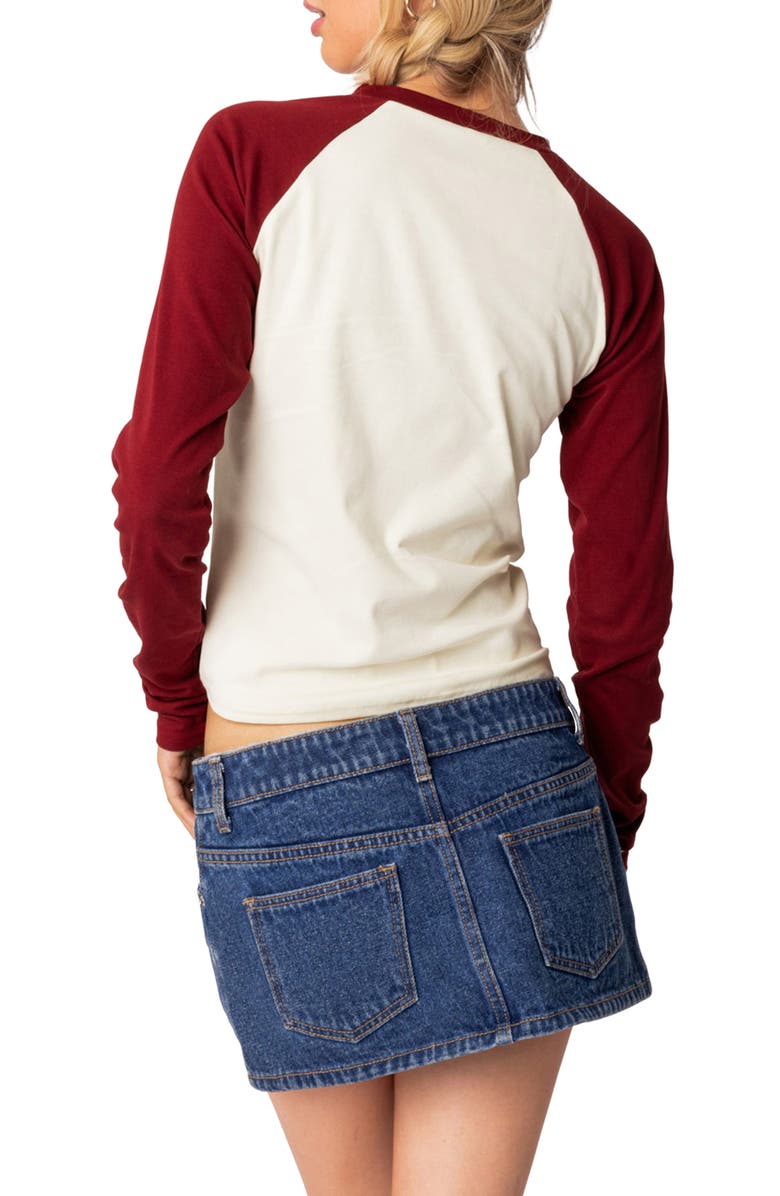 EDIKTED Feeling 20 Long Sleeve Cotton Graphic T-Shirt, Alternate, color, Bordu