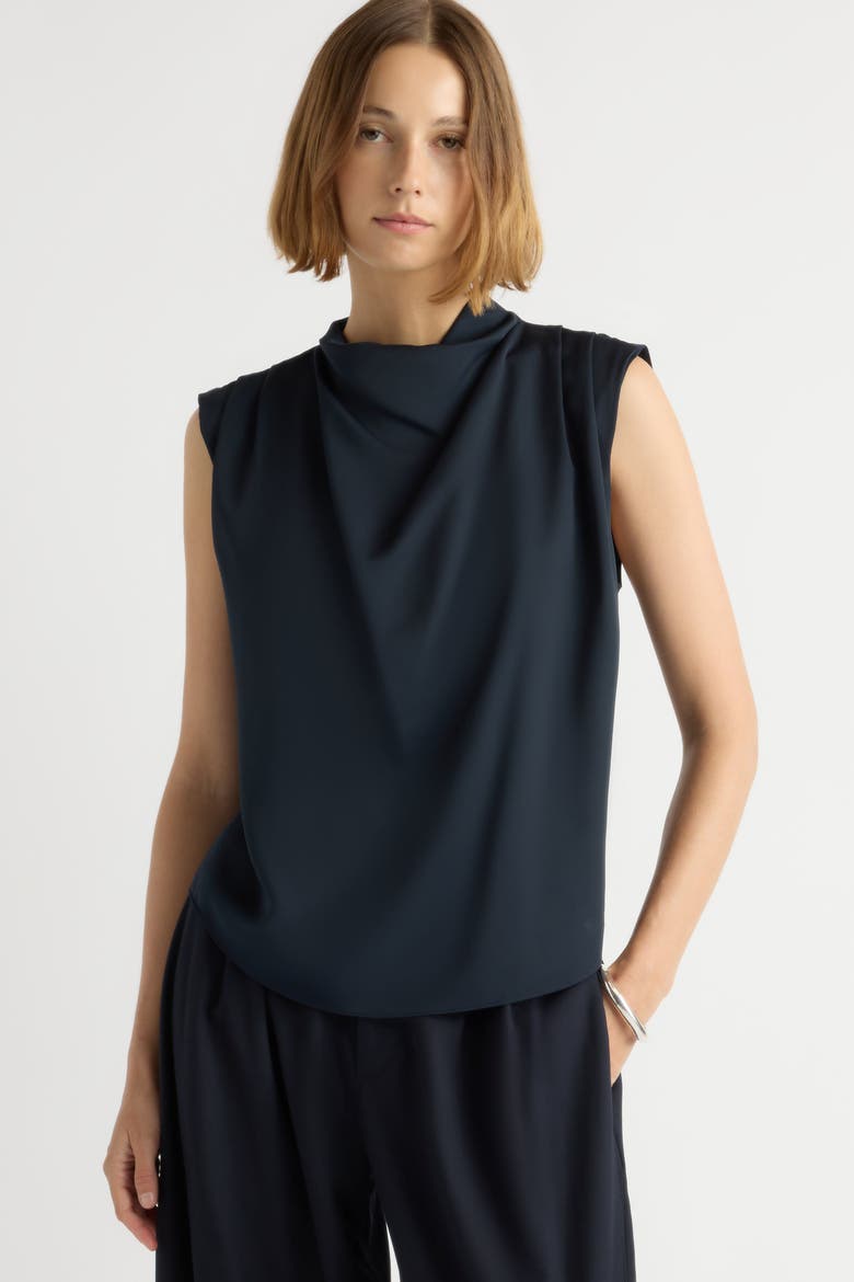 Allegra Gathered-Neck Sleeveless Blouse, Alternate, color, Navy