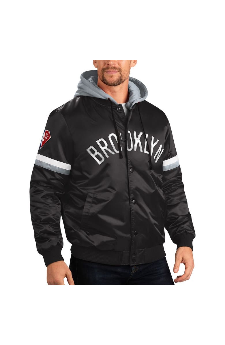 STARTER Men's Starter Black/Gray Brooklyn Nets NBA 75th Anniversary Full-Snap Varsity Hoodie Jacket, Main, color, 