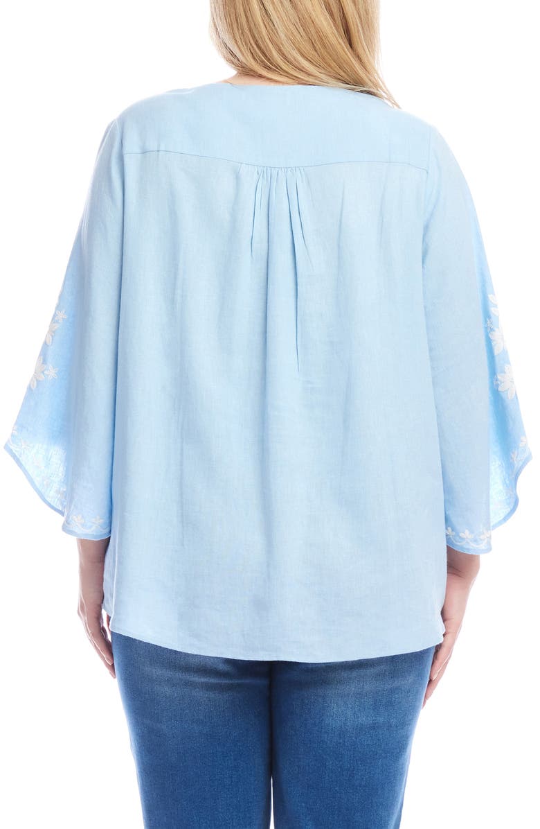 Karen Kane Floral Embroidered Asymmetric Hem Linen Blend Top, Alternate, color,