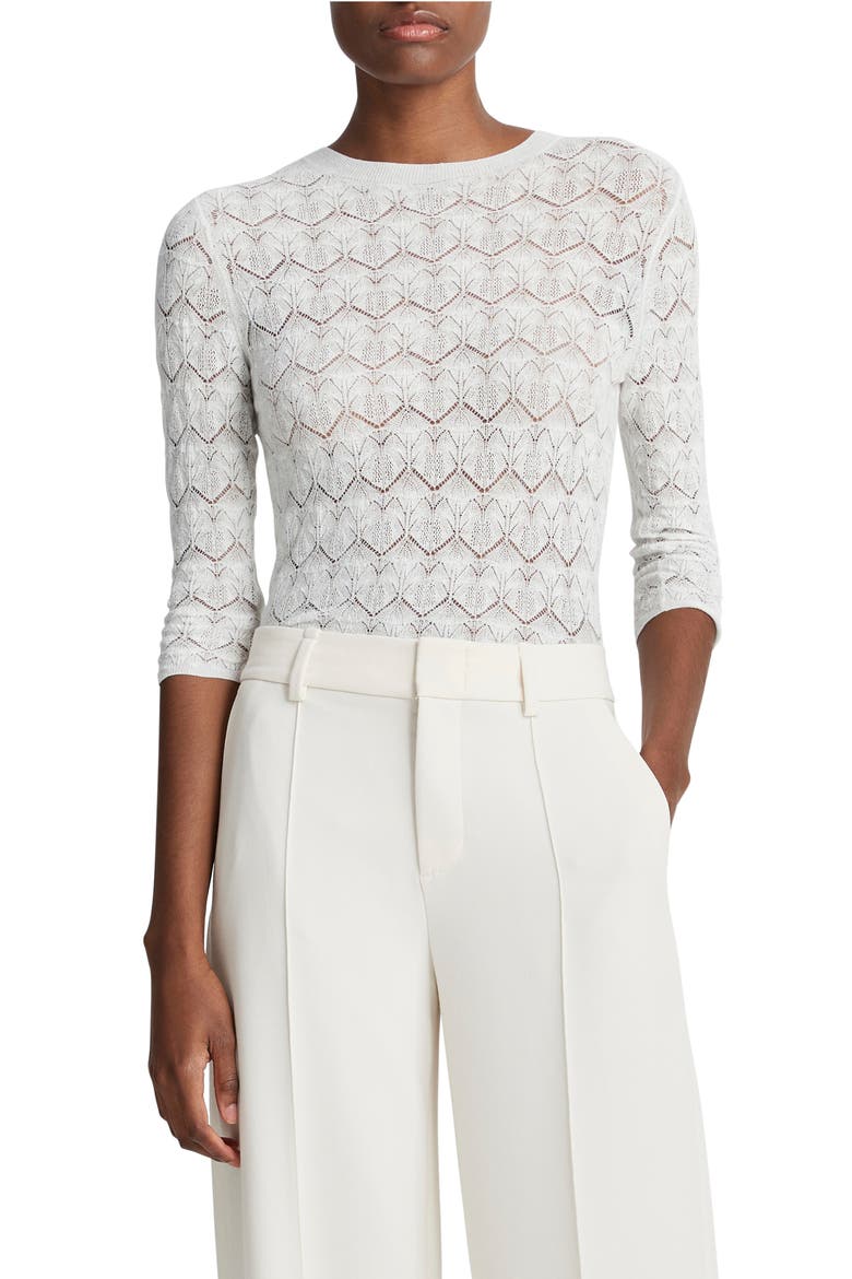 Long Sleeve Cotton Lace Top, Main, color, OPTIC WHITE