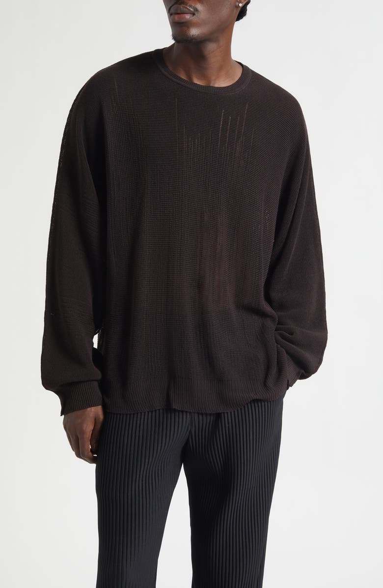 Homme Plissé Issey Miyake Brush Close-Up Crewneck Sweater, Main, color, Brown
