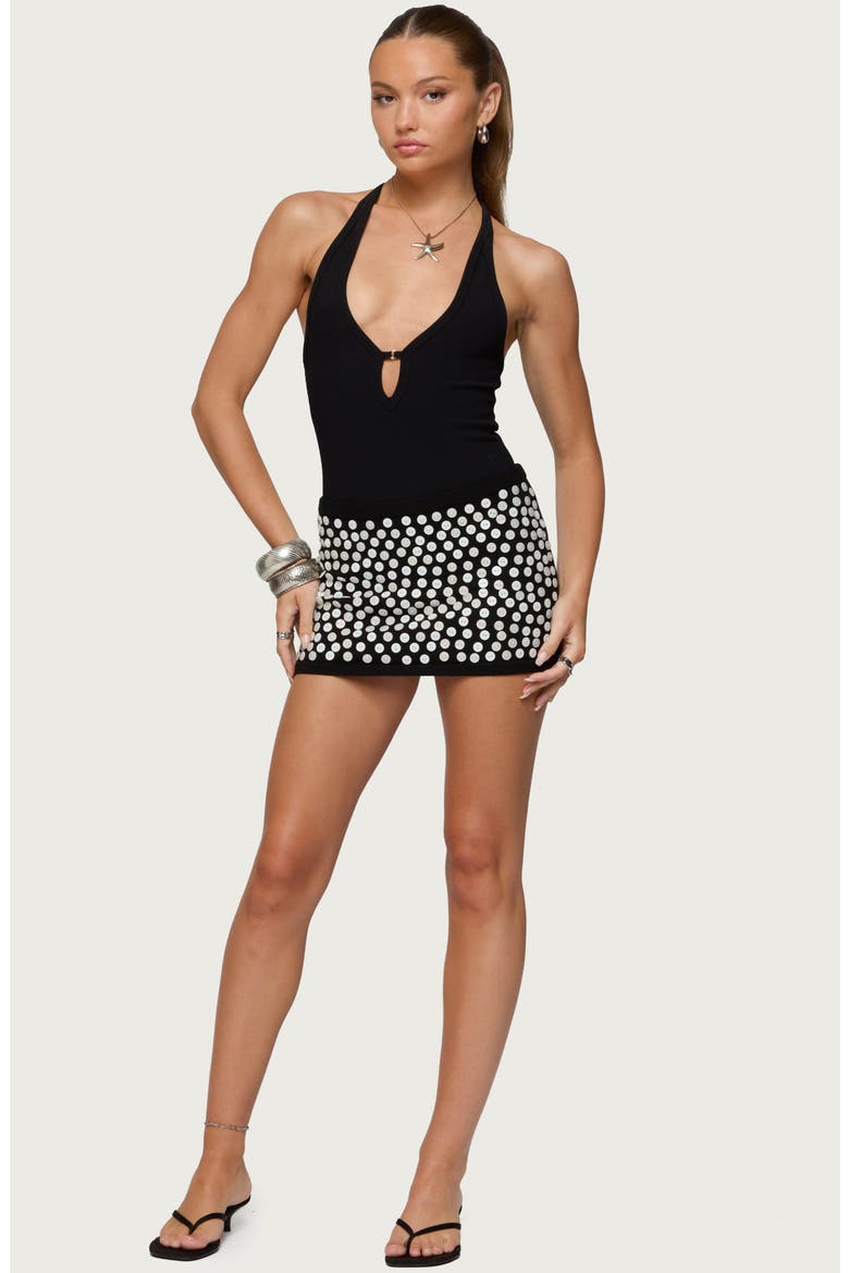 Ada Iridescent Button Knit Miniskirt, Alternate, color, BLACK