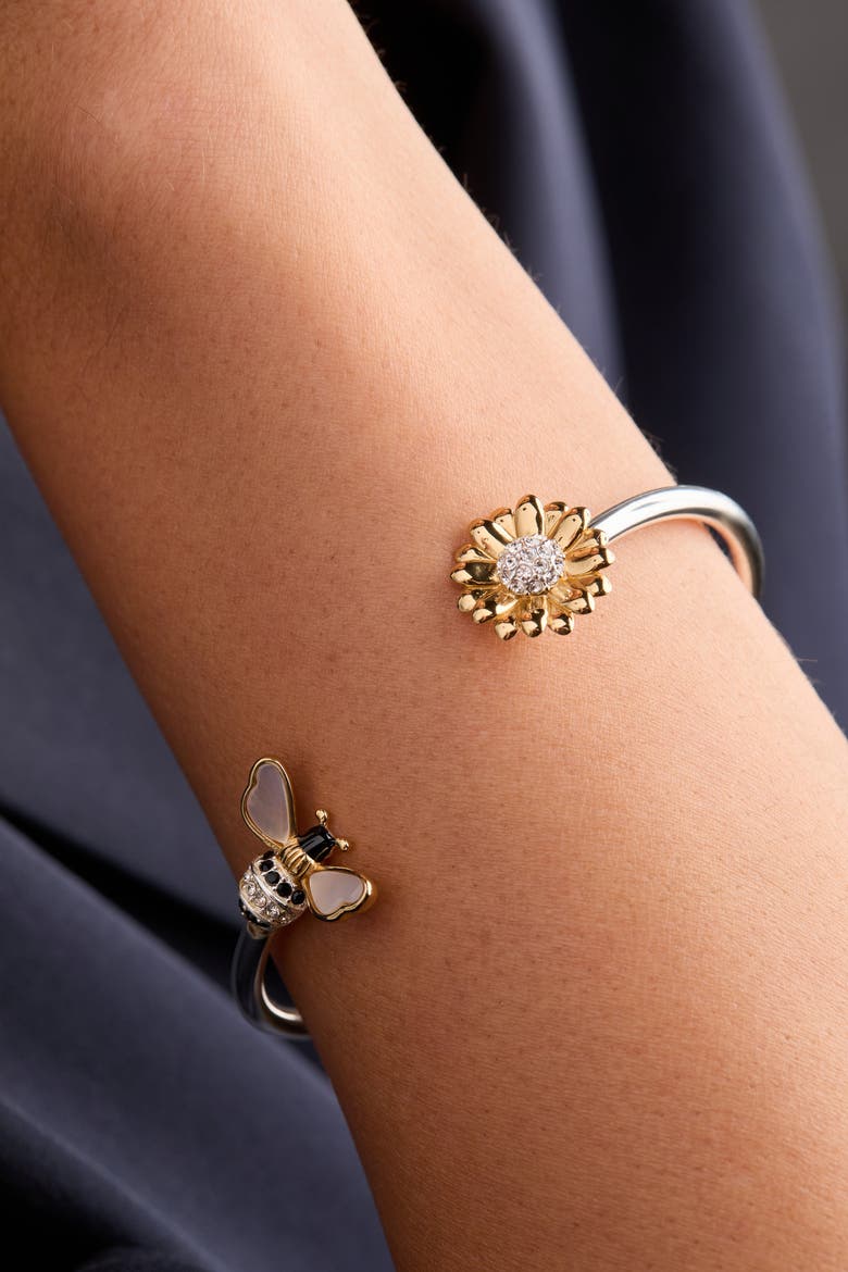 Sunflower & Bee Flex Cuff, Alternate, color, Silver