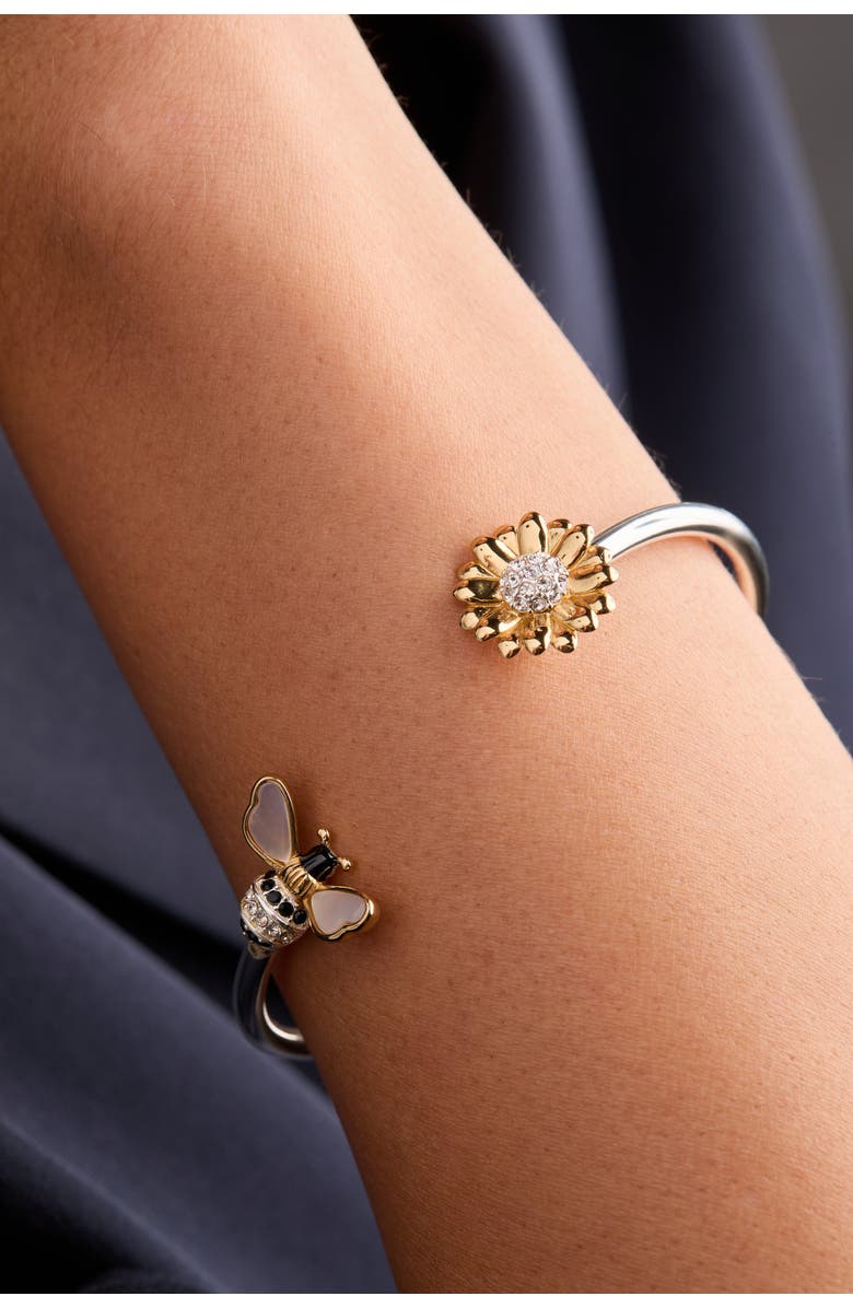 Alex and Ani Sunflower & Bee Flex Cuff, Alternate, color, Silver