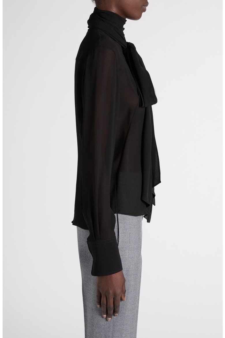 Tie Neck Silk Top, Alternate, color, BLACK