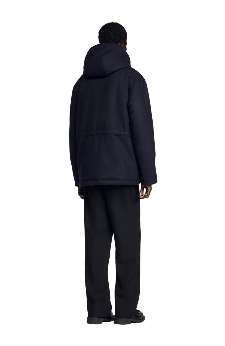 SANDRO Hooded wool parka, Alternate, color, Navy Blue