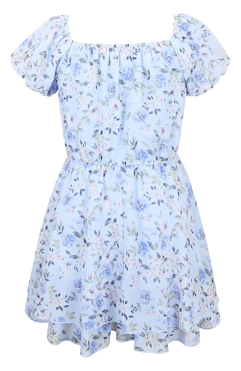 Zunie Emma Floral Print Smock Romper, Alternate, color, Blue Multi