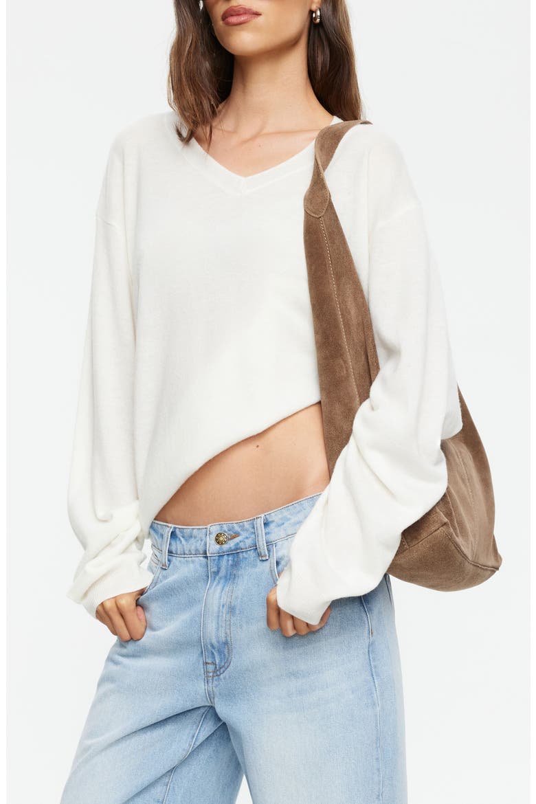 Olsen Wool Blend Long Sleeve Knit T-Shirt, Alternate, color, PORCELAIN