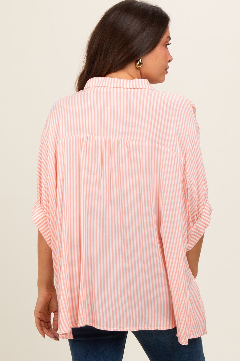 Striped Button Up Dolman Top, Alternate, color, Peach