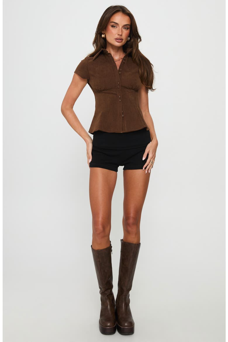 Cottesloe Fitted Corduroy Button-Up Shirt, Alternate, color, CHOCOLATE