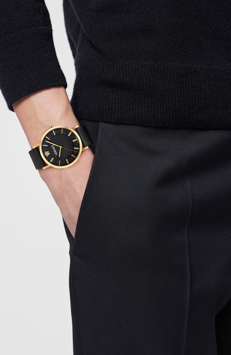 Versace Greca Slim Leather Strap Watch, 40mm, Alternate, color, 