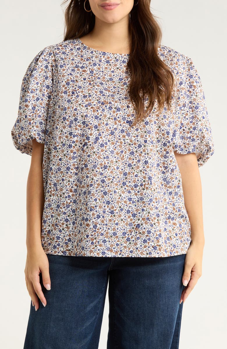 SUGARLIPS Heath Floral Print Puff Sleeve Shirt, Main, color, Cream-Multi