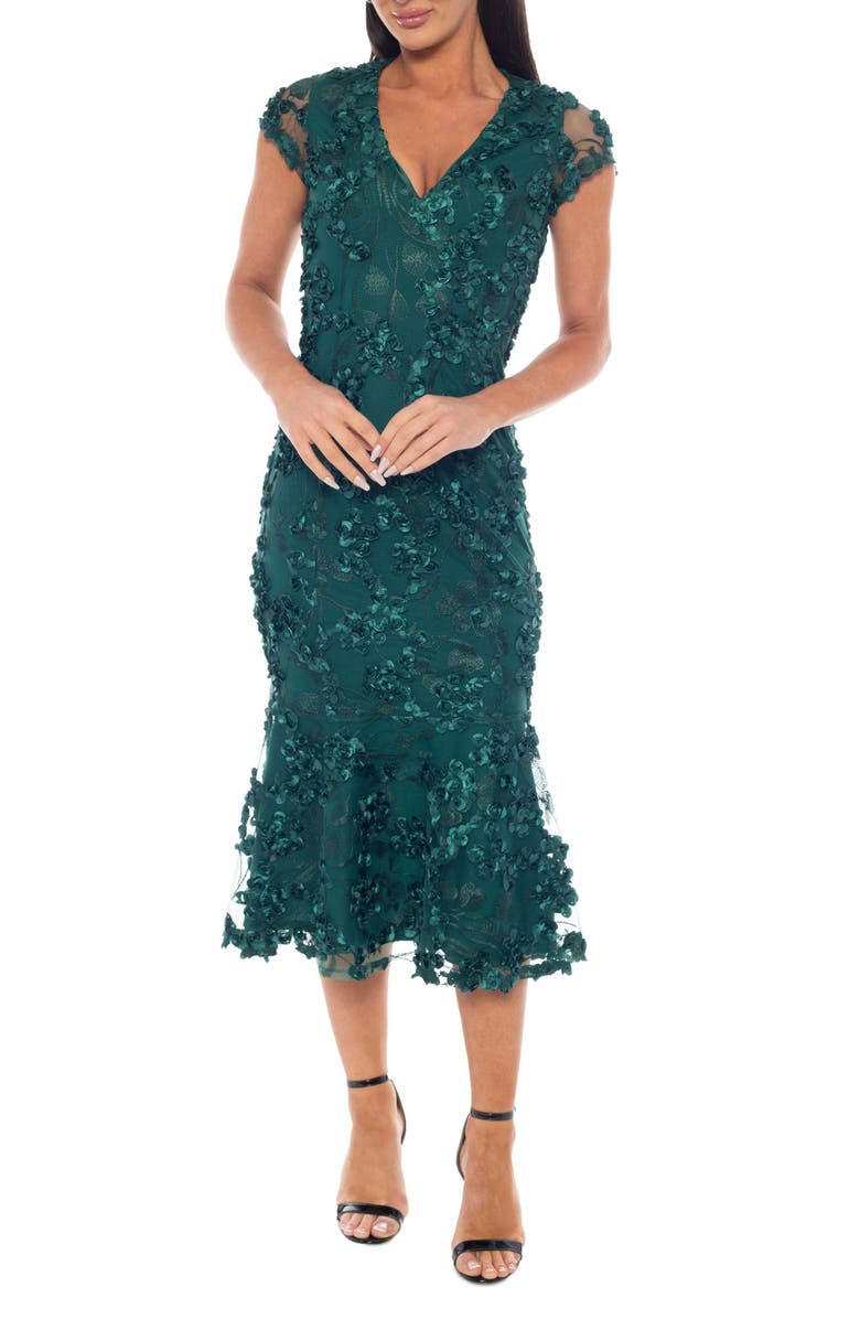 Oleg Cassini Embroidered Body-Con Dress, Main, color, Hunter