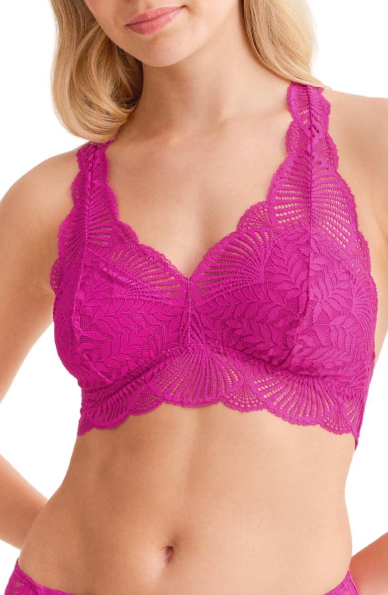 Fleur't Belle Epoque Racerback Lace & Microfiber Bralette, Main, color, Passion Fruit